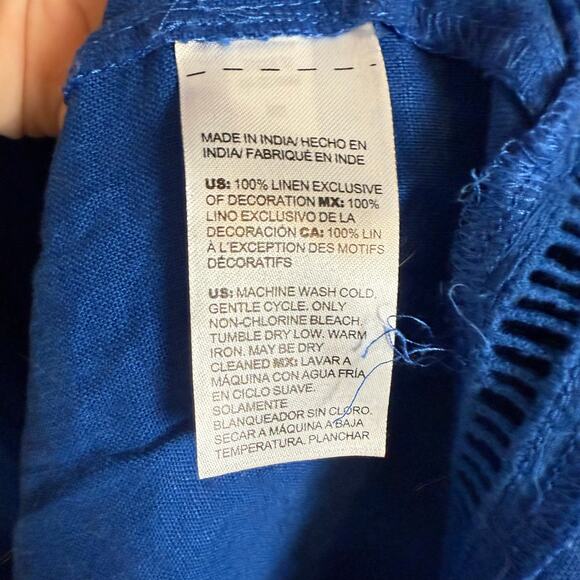 Chico’s Blue Linen Flounce Sleeve Tiered Collared Relaxed Maxi Dress Size 22 - Picture 10 of 10